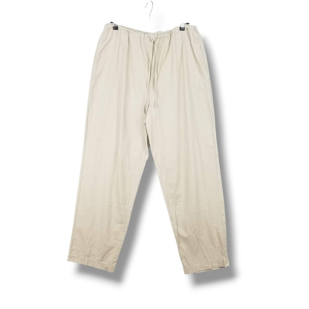 Quacker Factory Womens Linen Cotton Blend Drawstring Pants Beige Khaki Large